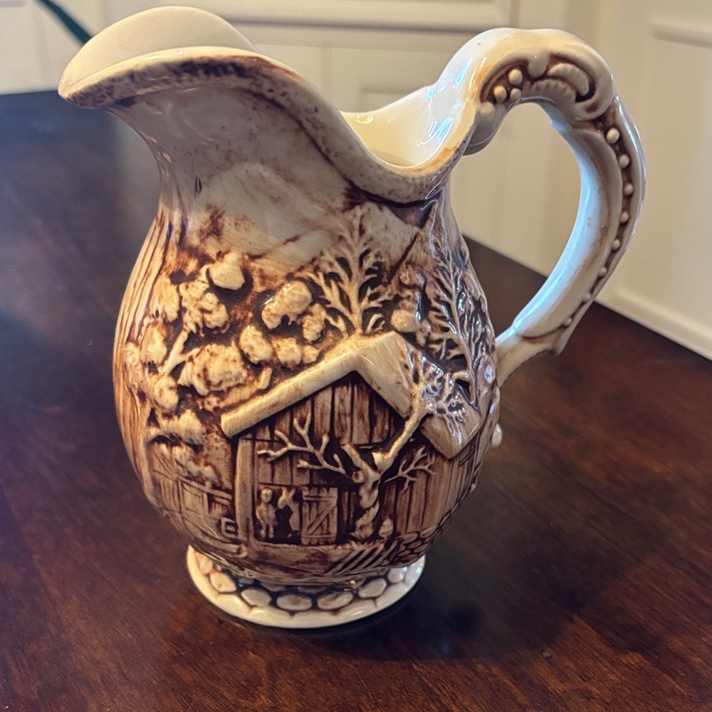 Vintage-Style Brown Ceramic Pitcher - Home Art